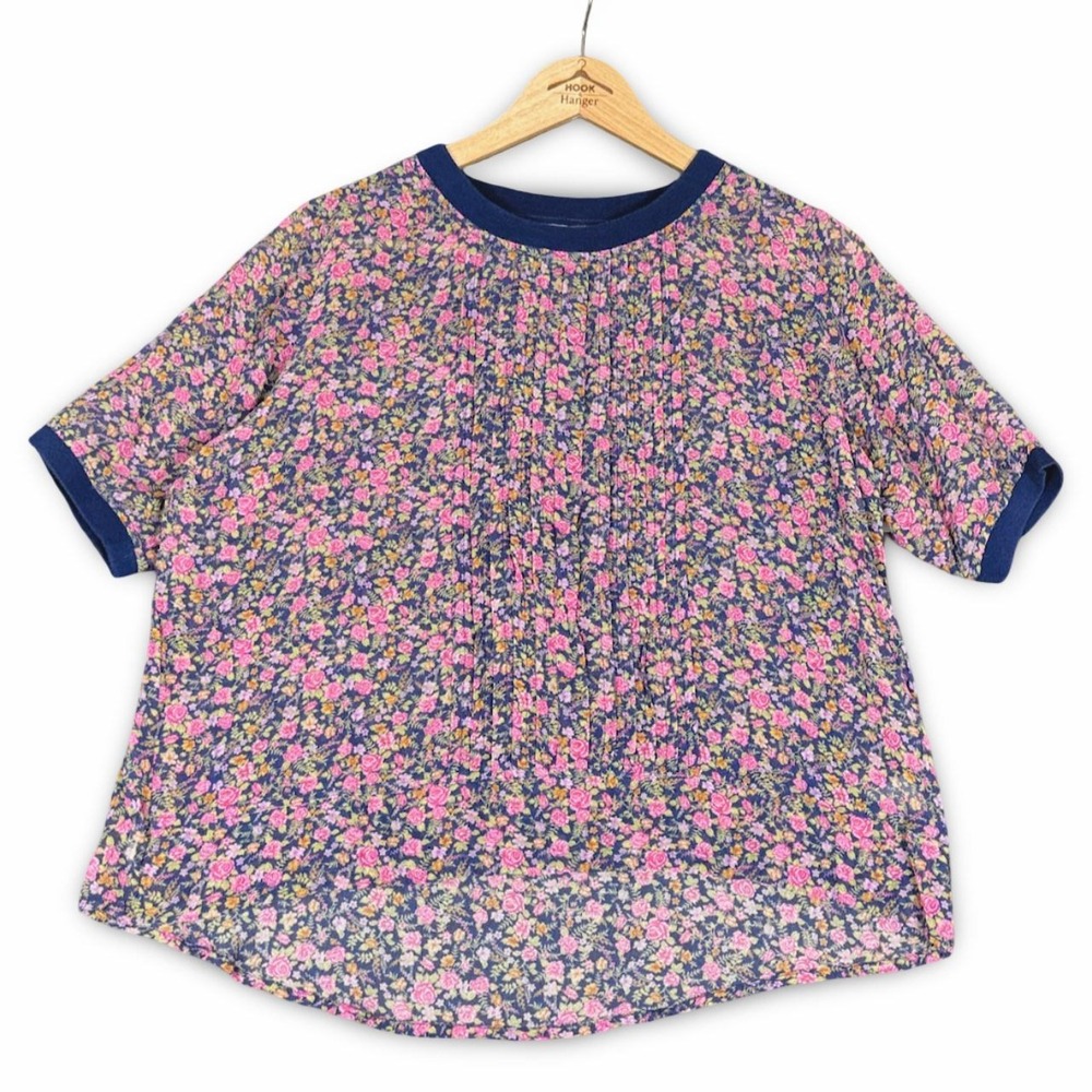 Anthropologie One Fine Day Blue Silk Ditsy Floral Pleated Sheer Top Women S HiLo